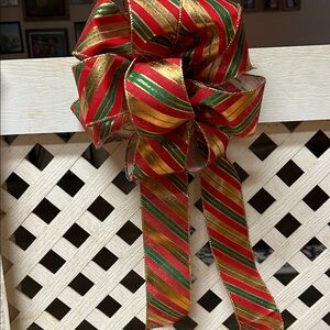 Festive Striped Holiday Bow in Red, Green, and Gold